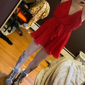 Red Pleated Romper
